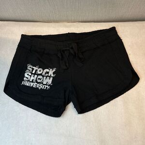 Stock Show University Cheer Shorts Black Silver Bling Girls Sz XS Elastic Tie Wa
